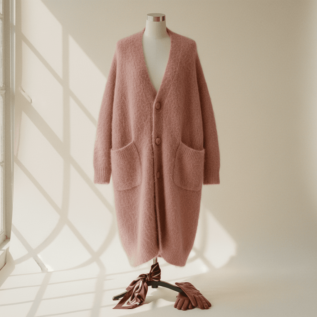 Cardigan long Sienna — Mohair rose poudré - Image 1
