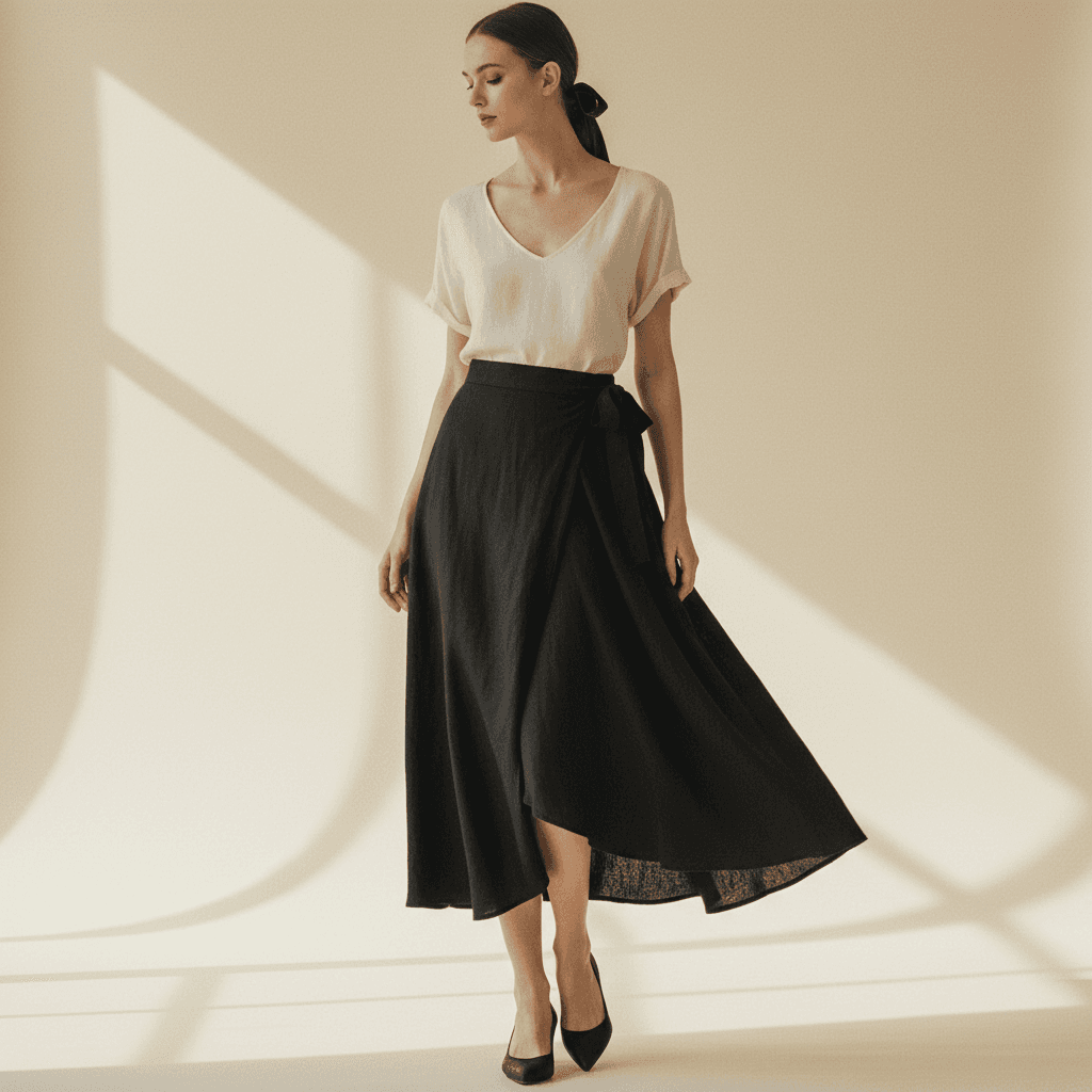 Jupe portefeuille Margot — Lin noir - Image 1